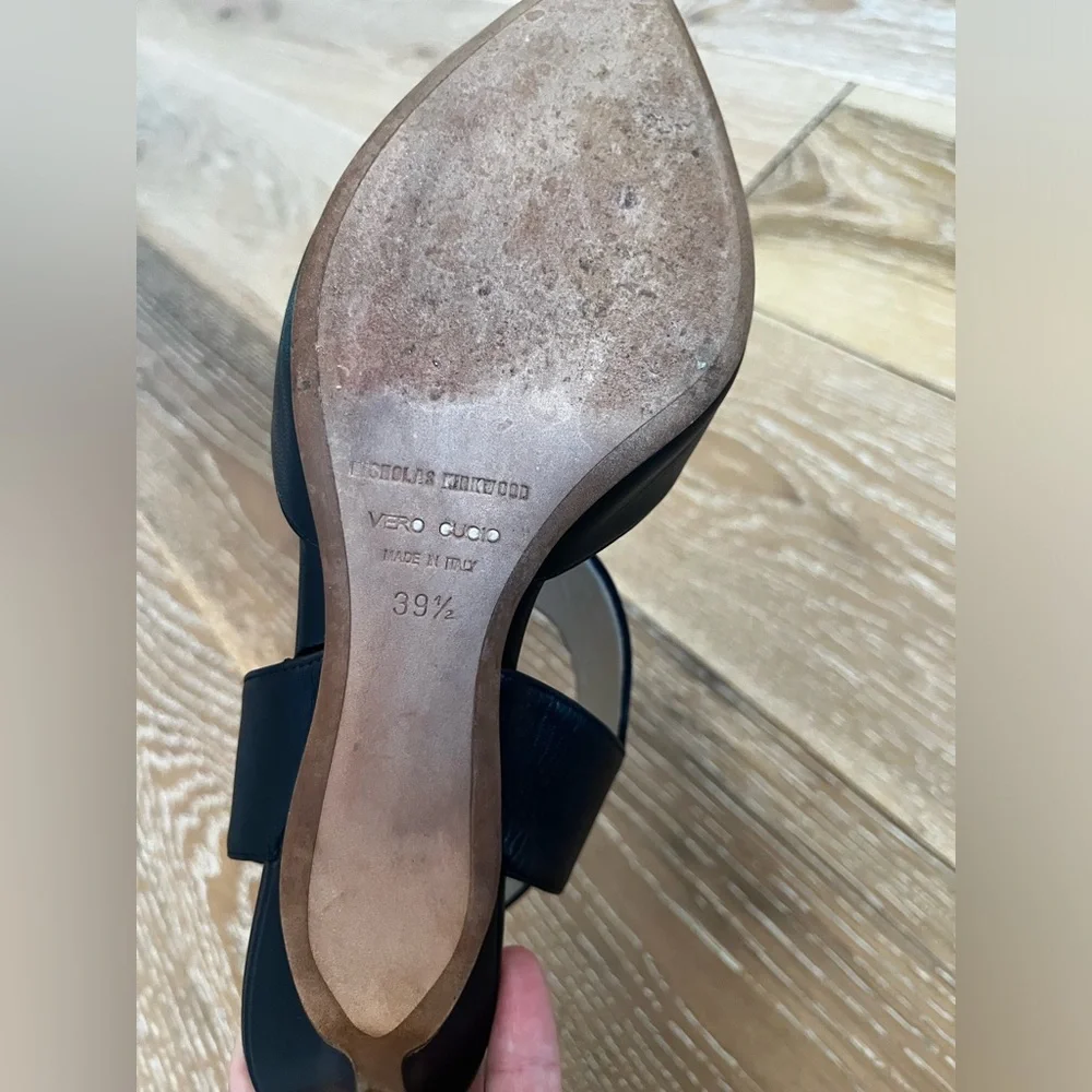 Nicholas Kirkwood Leda Black Leather Pointed Toe Wide Strap Pumps 39 1/2 - Picture 10 of 14